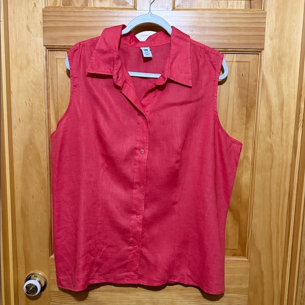 GAP Factory Coral Sleeveless Button-Down 100% Linen Shirt, Size XXL.
